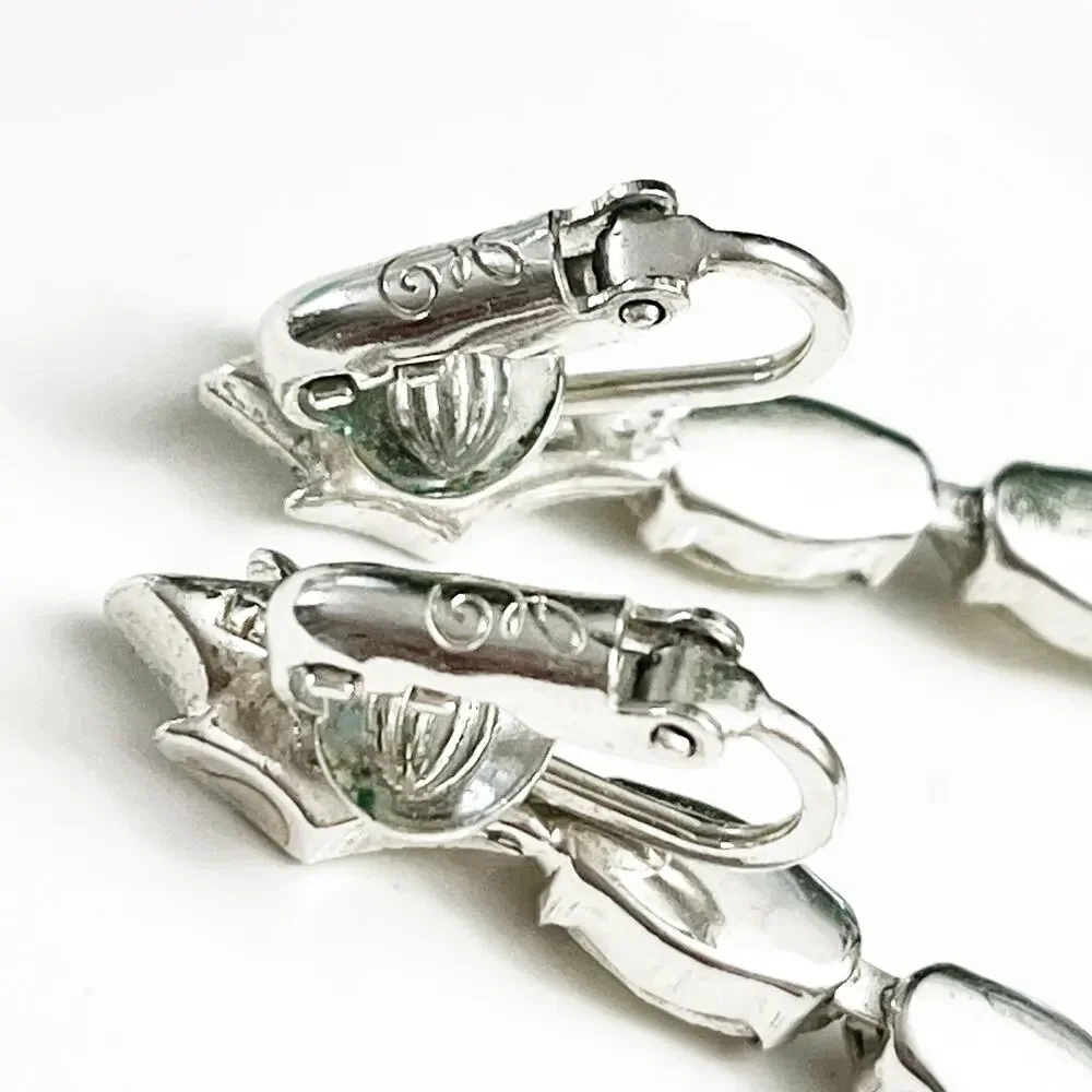 Eisenberg Vintage Crystal Drop Clip Art Nouveau Style Earrings